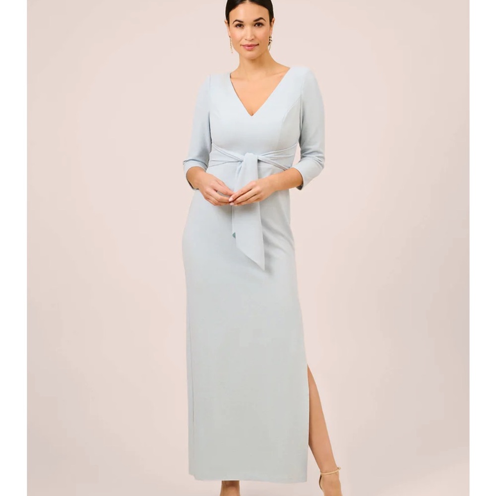 NWT New With Tags Adrianna Papell Metallic Tie Front Gown Size 12 in Skyway Blue